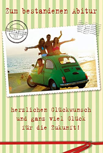 BSB Grußkarte Glückwunschkarte zum Abitur - Fiat 500 vor Sonnenuntergang - Umschlag creme 631113-2