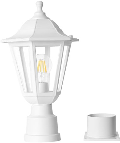 FUDESY Outdoor Post Light, Outdoor White Lamp Post Light Fixture with Pier Mount Base, Waterproof Pole Light Fixture with E26 Socket, Exterior Lamp Post Lantern for Garden Yard Patio Pathway