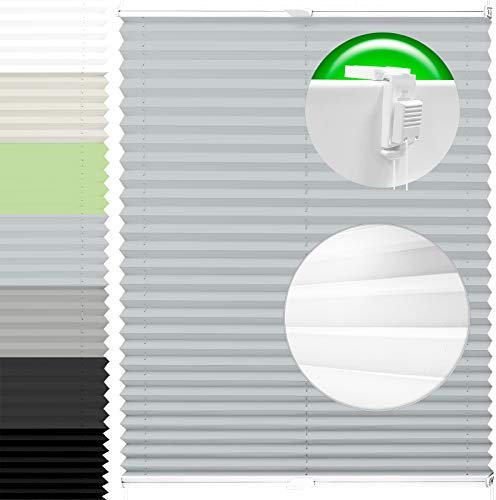 Horivert Plissee Pliseerollo mit Klemmträger Ohne Bohren Stoff Fensterrollo Klemmfix Faltrollo Jalousie Sonnenschutz Blickdicht 110x90 cm