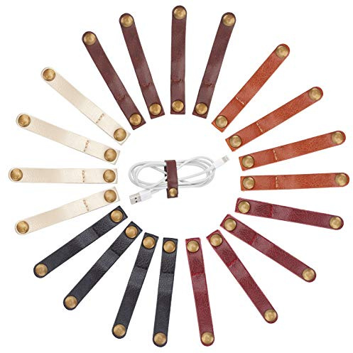 GORGECRAFT 20 Pcs Leather Cable Straps Cable Ties Organizers Cord Management for USB Headphone Wires, Long Straps