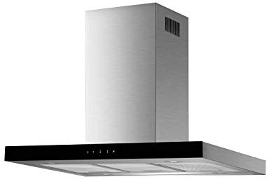 Hotte îlot Respekta/Hotte îlot 90 cm/Boîtier en acier inoxydable avec écran en verre noir/Fonction d'extraction et de recyclage d'air / CH44099GISAM / A / 58–73 dB