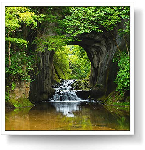 BilderKing Wandbild Wasserfall Nomizo Falls Japan - 50cm x 50cm Leinwand auf 2cm Keilrahmen mit Schattenfugenrahmen weiß