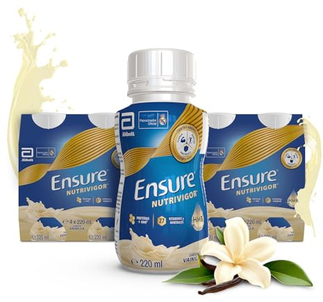Ensure Nutrivigor Vainilla 8 x 220 ml, Nutrición para Adultos | Complemento alimenticio, Batidos, HMB, Proteína, Vitaminas, Minerales, Fuerza y Energía, Calcio, Zinc, Magnesio, Vitamina C