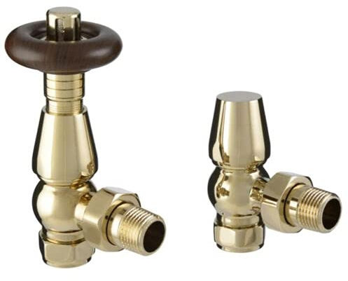 Chelsea TRV Traditional Themed Thermostatic Antique Radiator Valve Set Pair, Polished Brass