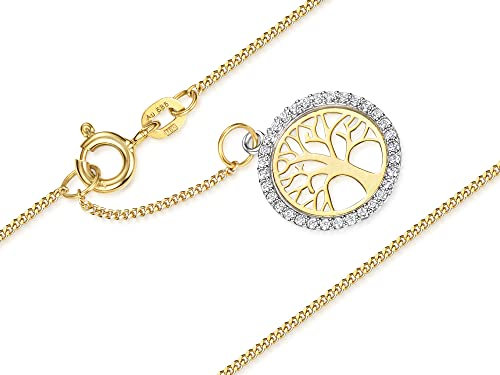 Silberketten Store Fußkette Panzerkette 1mm mit Anhänger Lebensbaum - echt 585 Gold, Länge wählbar von 23-30cm