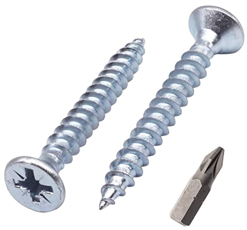 SKIR'CO (100 piezas) Tornillos de madera de plata de acero chapado en zinc de 5,0 x 45 mm, cabeza avellanada Pozidriv, tornillos de aglomerado, rosca PZ