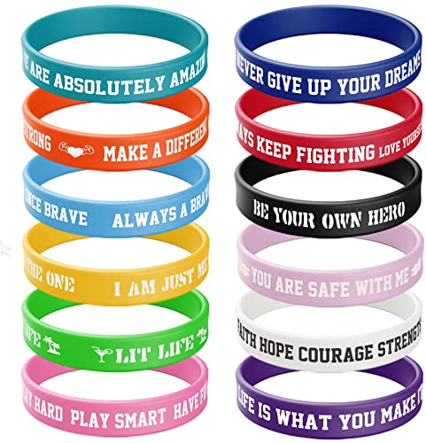 ZIQON 12 Pcs Inspirational Rubber Bracelet Motivational Quote Silicone Bracelets Colored Inspirational Wristbands Stretch Unisex Wristbands for Women Men Teen Gifts