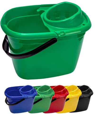 Colour Coded 14L Mop Bucket with Wringer With Easy Carry Handle for Domestic and Commercial Cleaning Hospital Contract Industrial Schools Nurserys Shops - Avern (Green Bucket)