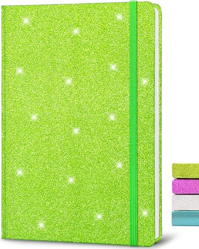 Glitzer Notizbuch A5 Liniert Grün, 21x14,5cm 80 Blätter Tagebuch Mädchen | Funkelnder Glitzer Löst Sich Nie Ab Hardcover Tagebuch Mädchen Geschenk für Schreiben Home Office Schule Arbeit