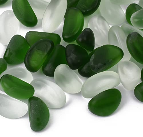 LUEYAO Frosted Glass Beads Beach Glass Marbles for Vases Gems Aquarium Pebbles Decorative Vase Filler Table Scatter Decor 1LB Green
