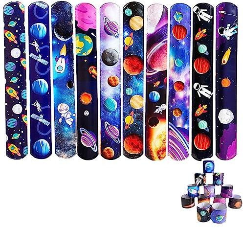 WeddHuis 24 Pcs Pulseras de Bofetadas, Slap Pulseras de Juguete para Niños,Bandas de Bofetadas Espaciales, Regalo de Fiesta de Cumpleaños para Niños y Niñas