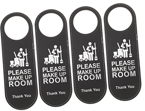 GRIRIW 4pcs Double-sided Leather Door Hanger Signs Hotel Do Not Disturb and Make up Room Door Signs Hanging Plaques for Hotel Rooms Sturdy Set