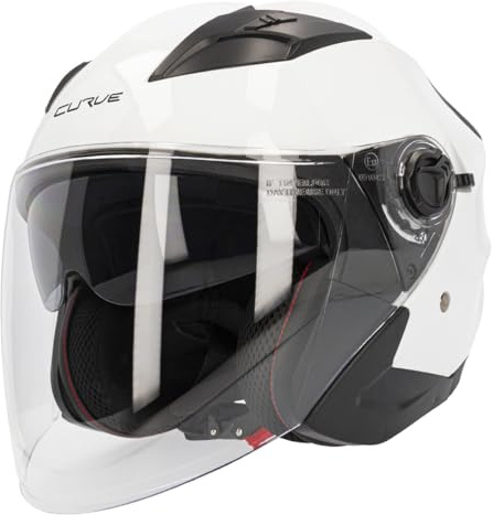Casco Moto Jet Curve Mercury Blanco Brillante, Material ABS, Visor Solar Ahumado, Cierre micrométrico, Adultos, Hombre y Mujer, ECE 22.06 (XL)