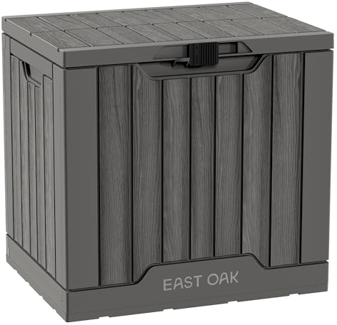 EAST OAK Outdoor Storage Box | 31 Gallon Deck Box Indoor and Outdoor Use | Waterproof Resin Storage Bin with Latch for Patio Cushions, Gardening Tools | UV Resistant | Deep Grey