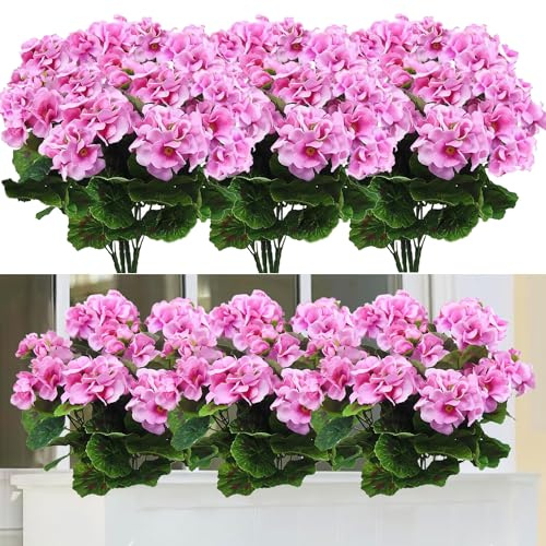 FAJUNZH Künstliche Blumen für den Außenbereich, 35,6 cm, violette Geranie, Seidenblumen, UV-beständig, Gartenpflanzen, Strauch, Kunstblumen für Zuhause, Hochzeit, Küche, Tisch, Tafelaufsätze,