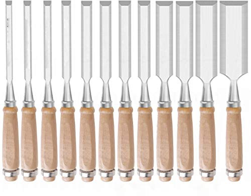 Set di scalpelli per Legno Strumenti Professionali per la Lavorazione del Legno Set di scalpelli per Manico in Legno per intagliare Il Legno, Larghezza della Testa della taglierina - 6 mm - 38 mm, s
