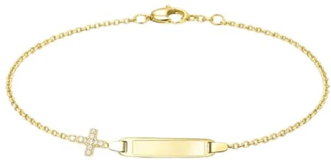 JC Schmuck 585 Gold Baby ID-Armband Kinder Goldarmband Kreuz mit Zirkonia 14-16 cm I Anker Armband mit Gravur Taufarmband Namensarmband I Babyarmband mit Namen I Kinderschmuck made in Germany I 8661