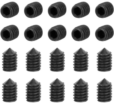 sourcing map 40Pcs Set Screws M4x6mm Carbon Steel Cone Point Hex Socket Grub Screws for Machinery, Home Repairs, and Fixtures Black