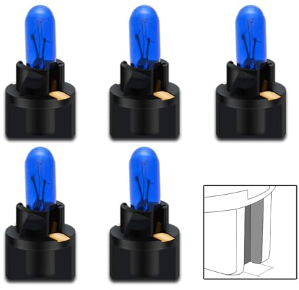 SOFOC T5 W3W 12V 1.2W Halogen Blau Keilformige Glühlampe mit Twist-Lock-Base für Armaturenbrett Mittelkonsole Ambientelampe 5Stk