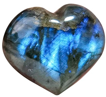 Labradorit-Kristallherz, Labradorit-Kristallherzform, Handschmeichler, Mineralreiki-Taschen-Kristall-Trommel-Kollektion, herzförmige Puff-Steine für -Meditation