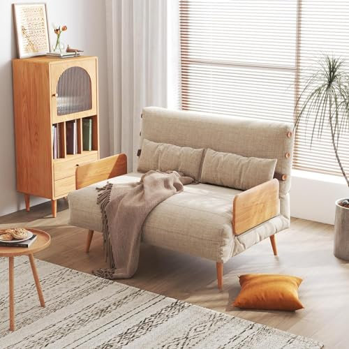 Umwandelbares Schlafsofa, 2-Sitzer-Sofabett mit stabilem Holzrahmen für Zuhause & Büro – Freizeit-Chaiselongue Couch, bequemer Schlafsessel