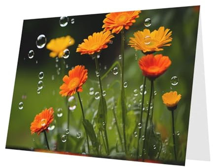 PHAYAH 10 Blatt Wilde Chrysanthemen Urlaubskarten roter Umschlag geeignet als Hochzeitstag und Party-Einladungskarten