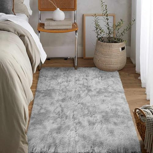 XUEDNGM Hochflor Teppich Wohnzimmer 200 x 300 cm Flauschig, Weich, Pflegeleicht, Anti-Rutsch, Waschbar Kunstfaser Fellteppich Langflor Wohnzimmerteppich für Wohnzimmer, Schlafzimmer, Hellgrau