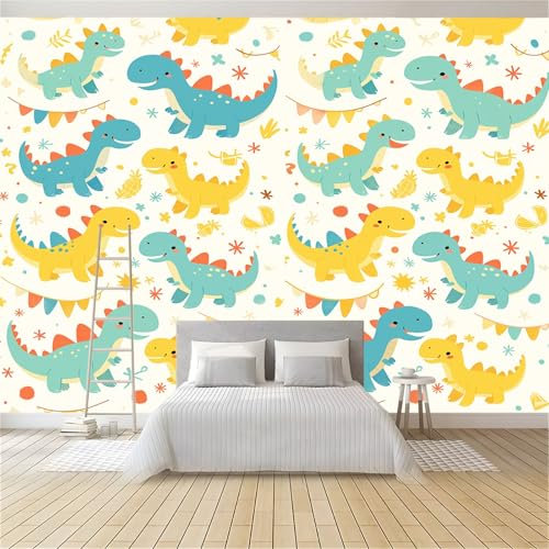 Fototapete Cartoon Süßer Dinosaurier Bunt 3d Effekt Tapete Fototapetens Vlies Tapeten Vliestapete Wandtapete Moderne Wand Wandbild Schlafzimmer Spielzimmer Wohnzimmer Deko 300 x 210 cm