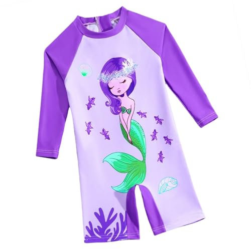 WYTbaby Traje de baño para bebé UV, de una pieza, manga larga, protección UV, para bebés y niñas, morado, 18-24 meses