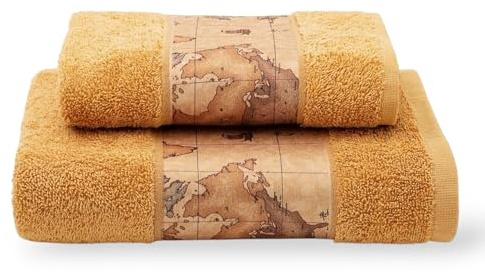 1Aクラス Alviero Martini 1ª Classe Set Asciugamani Geo Classic – 100% Cotone 480gr/mq – Viso 60x100 cm + Ospite 40x60 cm – Bordi con Stampa Geo – Confezione Regalo