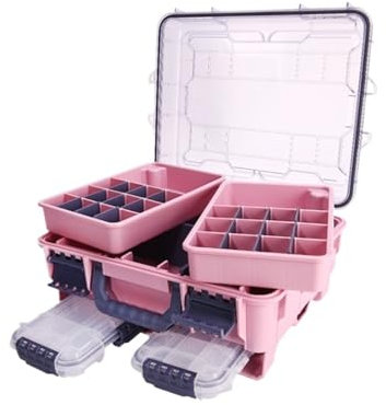 TOTIKI Angelkasten Gerätekoffer Universal Fishing Tackle Box Innen Design wasserdichte Stamm Lagerung Box Luftdichten Stowaway Angelkoffer Köderbehälter(Pink)
