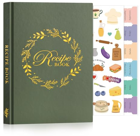 Lanpn A5 Libro di Ricette, Quaderno per Ricette da Scrivere Il Mio Ricettario in Pelle, Recipe Cook Journal Book to Write in Your own Recipes, Libri di Cucina Cooker Girl Libro, Verde, Inglese