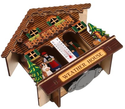 POPETPOP Wooden Wall Barometer Weather House for Temperature and Humidity Monitor Outdoor Home Decor
