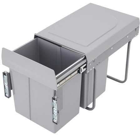 ANGDI Poubelle double coulissante sous meuble, 40 L, coulissante sous plan de travail, avec fermeture amortie, pour le tri des déchets, pour la-cuisine