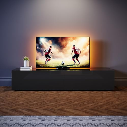 SONNI TV-Schrank Modern 160cm, Lowboard Hochglanz Schwarz Hängend/Stehend, TV-Regal mit 2 Schublade, 2 Türen, Griffloses, Fernsehtisch für Fernseher bis 65 Zoll Wohnzimmer & Schlafzimmer, 160x40x30cm