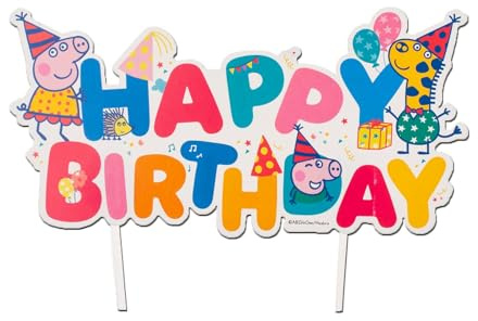 dekora - Peppa Wutz Tortendeko – Cake Topper Happy Birthday für Kinder – Offizielle Lizenz – 17 cm – Geburtstag Deko für Torten