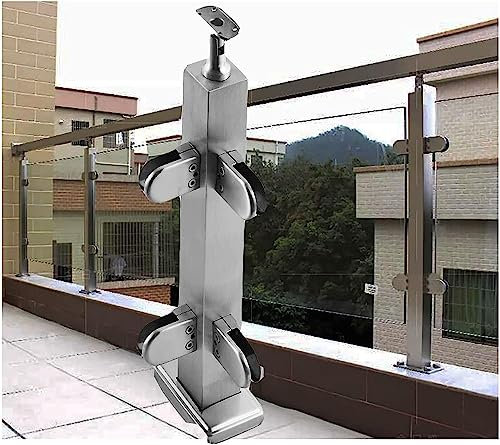 Sistema di ringhiera in Vetro di Alta qualità per balconi - Acciaio Inossidabile Argento Quadrato con Clip per palo e connettore Girevole a 270°, Versatile per Tutti i Tipi di corrimano (Dim