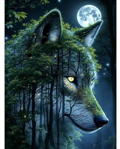 Fountor Wolf Diamond Painting Erwachsene, DIY 5d Diamond Painting Bilder Wolf 30x40cm, Forest Tiere Round Full Drill Diamond Art Craft Kit für Home Wall Decor Geschenk