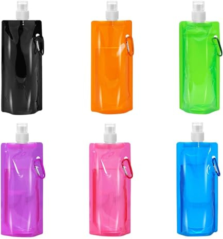 Lot de 6 Gourdes Soupl, Gourde Pliable, Flasque Running, Flasque Running 500ML Sans BPA, Bouteilles Réutilisables pour Festivals, Sports en Plein Air, Voyages, Gourde Randonnée, Gourde Camping