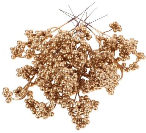 TOBBOMEY 12 StüCk KüNstliche Beerenstiele Goldfarbene Weihnachtsbeerenstiele Dekorative Beerenzweige Aus Kunststoff FüR Weihnachtsdeko Zum Basteln Und Blumenarrangements