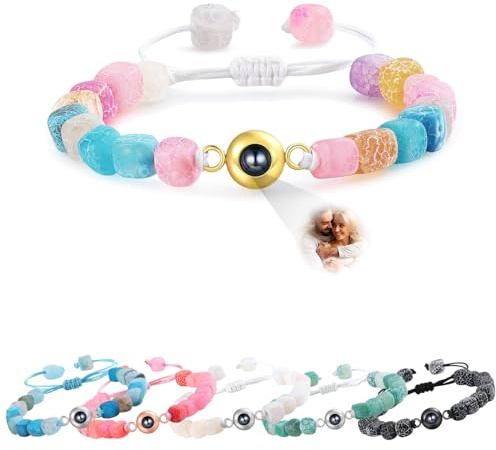 Ehihas Bracciale personalizzato con proiezione di foto Regalo commemorativo Bracciali personalizzati per la memoria Immagine HD per i propri cari Design di ricordo Corda (Agata stagionata)