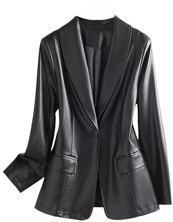 Blazer en Cuir d'agneau pour Femme Manches Longues Fermeture À Un Bouton Col Châle Coupe Ajustée Veste De Tailleur Élégante pour Le Travail et Le Bureau.