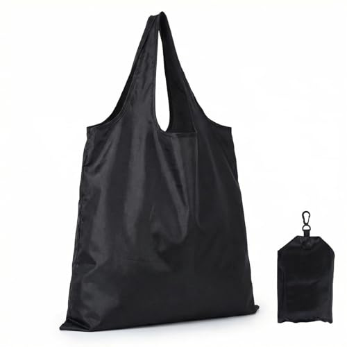 YLXFHO Ultra-Lightweight 34g Packable Tote Bag， Folds to Palm Size， Water-Resistant Reusable Shopping Bag， Compact Travel Essentials for Women & Men (Black)