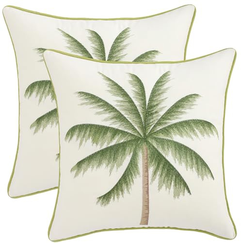 Tosleo Juego de 2 fundas de cojín de verano de 45 x 45 cm, diseño de árbol de palma verde y jardín, diseño de hojas