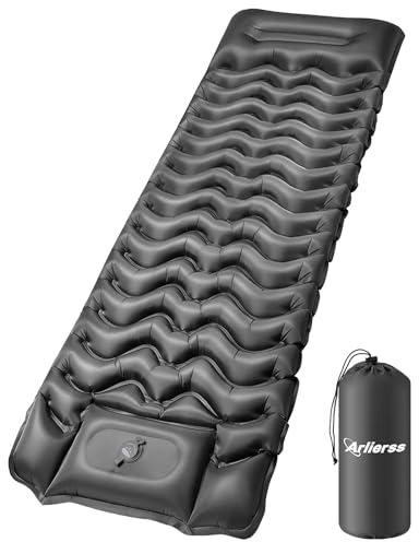 Arlierss Isomatte, Ultraleichte Aufblasbare Luftmatratze, Camping Matratze mit Fußpresse Pumpe, Anti-Ripstop Tragbar Schlafmatte Outdoor mit Kissen für Wandern, Strand, Reise-Grau