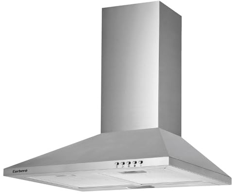 Corberó - Campana Extractora Pirámide 60 cm | TEIDE636X |375.4 m3/h | 57db | 36.5 W | 3 Velocidades | Control por Pulsador |2 Filtros de Aluminio + Filtro de Carbon | Inox