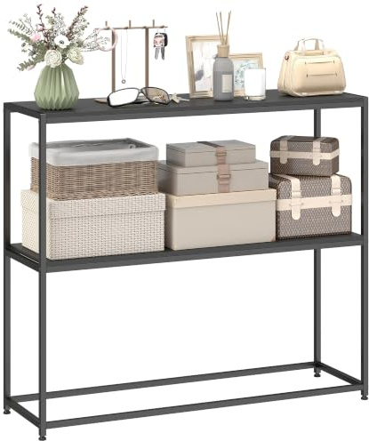 HOMCOM Table Console Table d'Entrée 2 Étagères 100 x 30 x 87 cm Noir | Cadre en Acier, Design Moderne, pour Salon, Entrée, Couloir