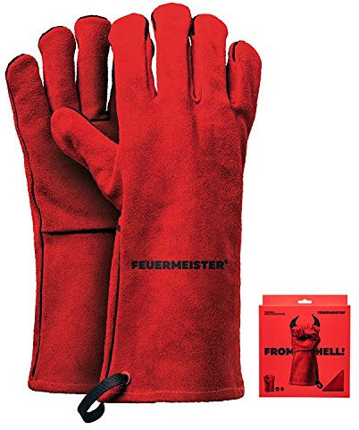 Feuermeister Premium BBQ Grillhandschuhe Gr. 10 in der Farbe Rot aus Rindspaltleder, Länge: 33cm, 50173615B
