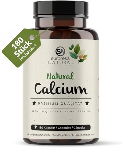 Surpresa Natural Calcium Kapseln hochdosiert I 180 Kapseln I 230 mg natürliches Kalzium pro Kapsel I natürliches, aus Algen gewonnenes Kalzium I Nahrungsergänzungsmittel vegan & laborgeprüft