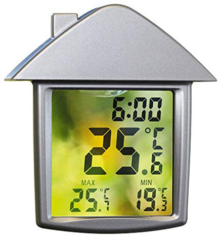 Digitales Fensterthermometer, Wetterinstrument, transparentes Display, Min.-/Max.-Funktion, wetterfest, einfache Montage, 90 x 98 mm